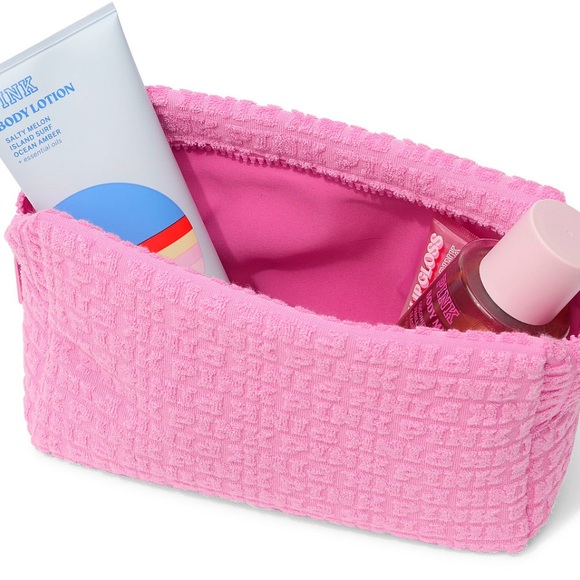 PINK Victoria's Secret Lollipop Pink Terry Makeup Bag - Picture 2 of 3